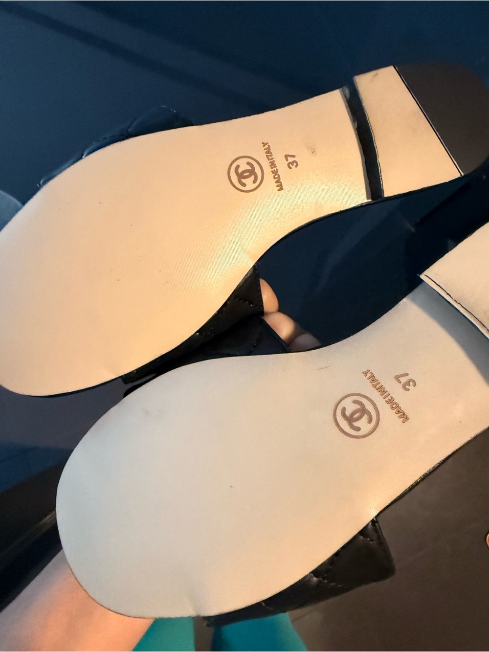 CHANEL Black Quilted Leather Slide Sandals with Gold CC Logos - Picture 4 of 7